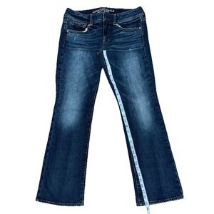 American Eagle Kick Boot Whiskered Jeans Women's 8 Short Dark Wash Stretch